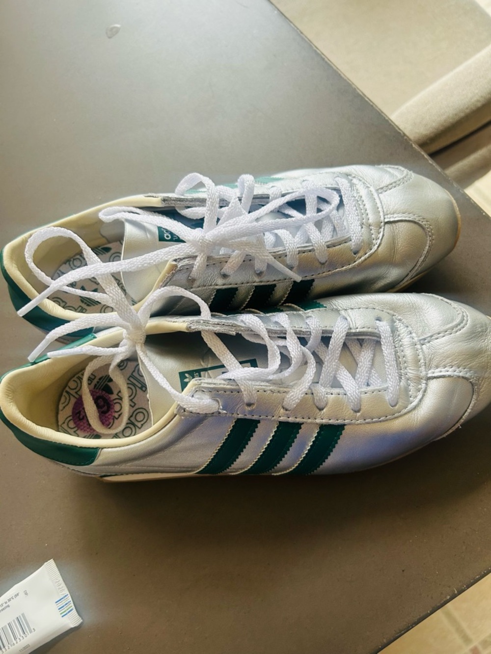 adidas Silver with Green Stripes Women’s Sneakers - Picture 8 of 8